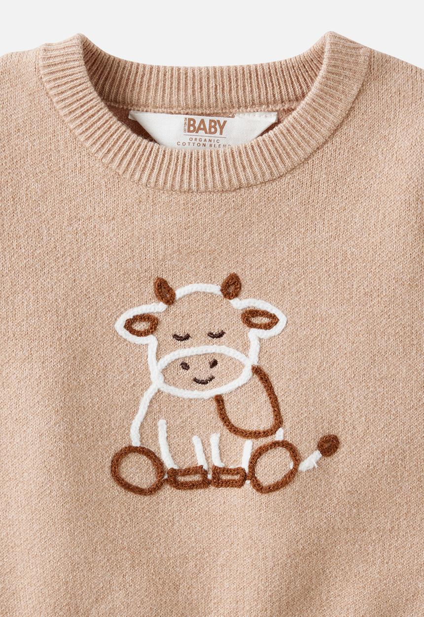 Cotton On - Organic Knit Sweater - Latte Cream/Cow