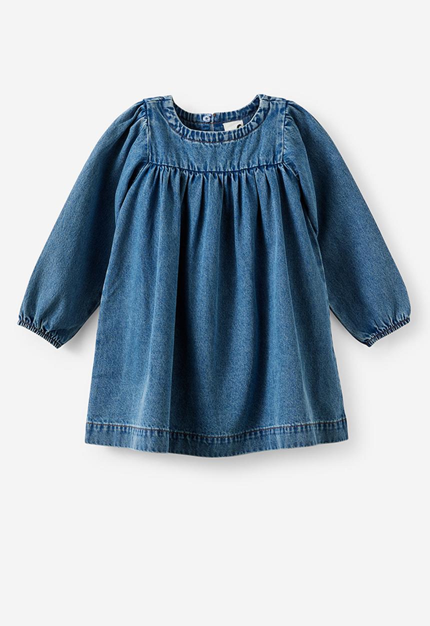 Cotton On - Long sleeve Denim Yoke dress - Blue Haven Mid Blue