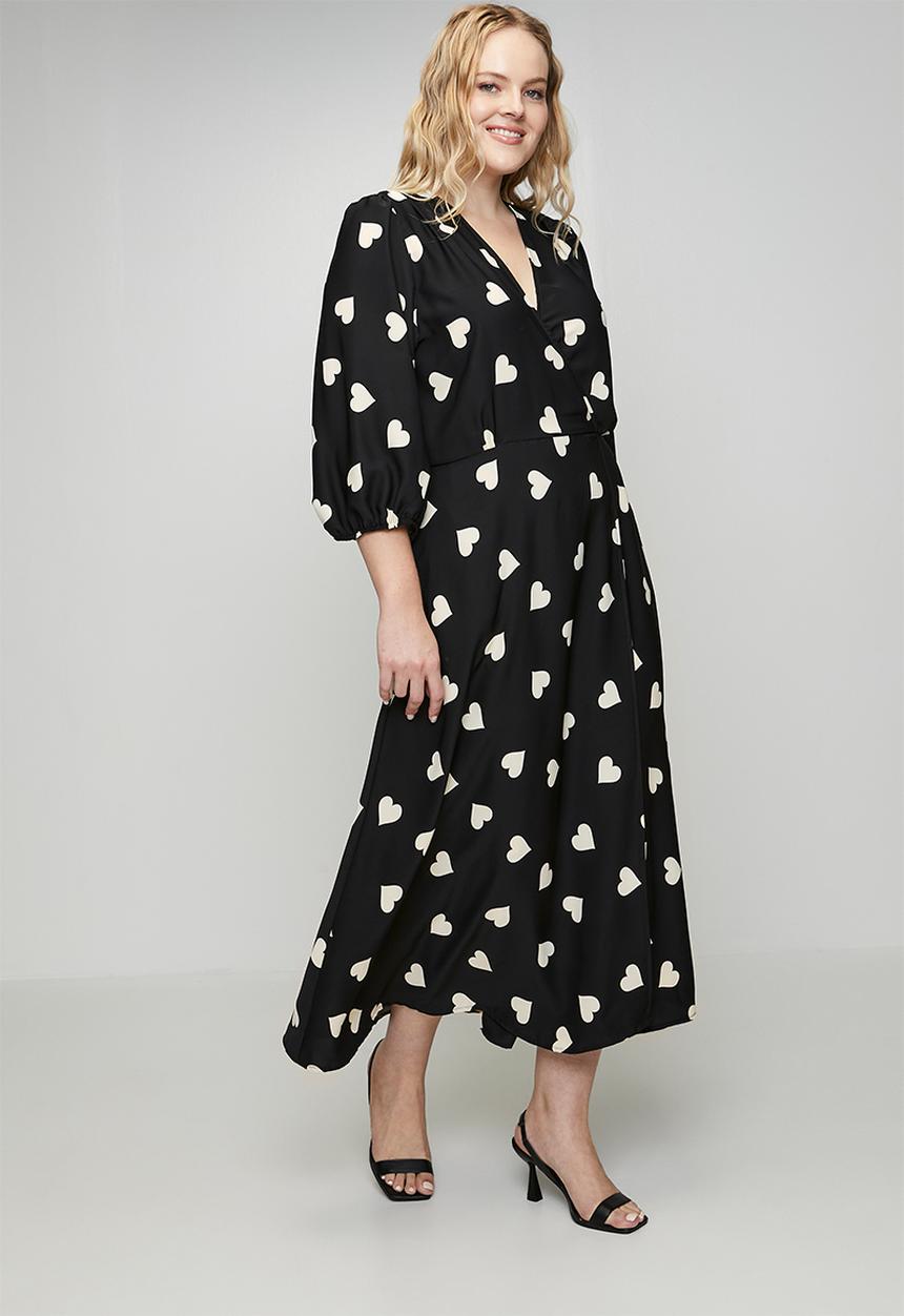 Me&B - Plus Heart Wrap Dress - Black/White