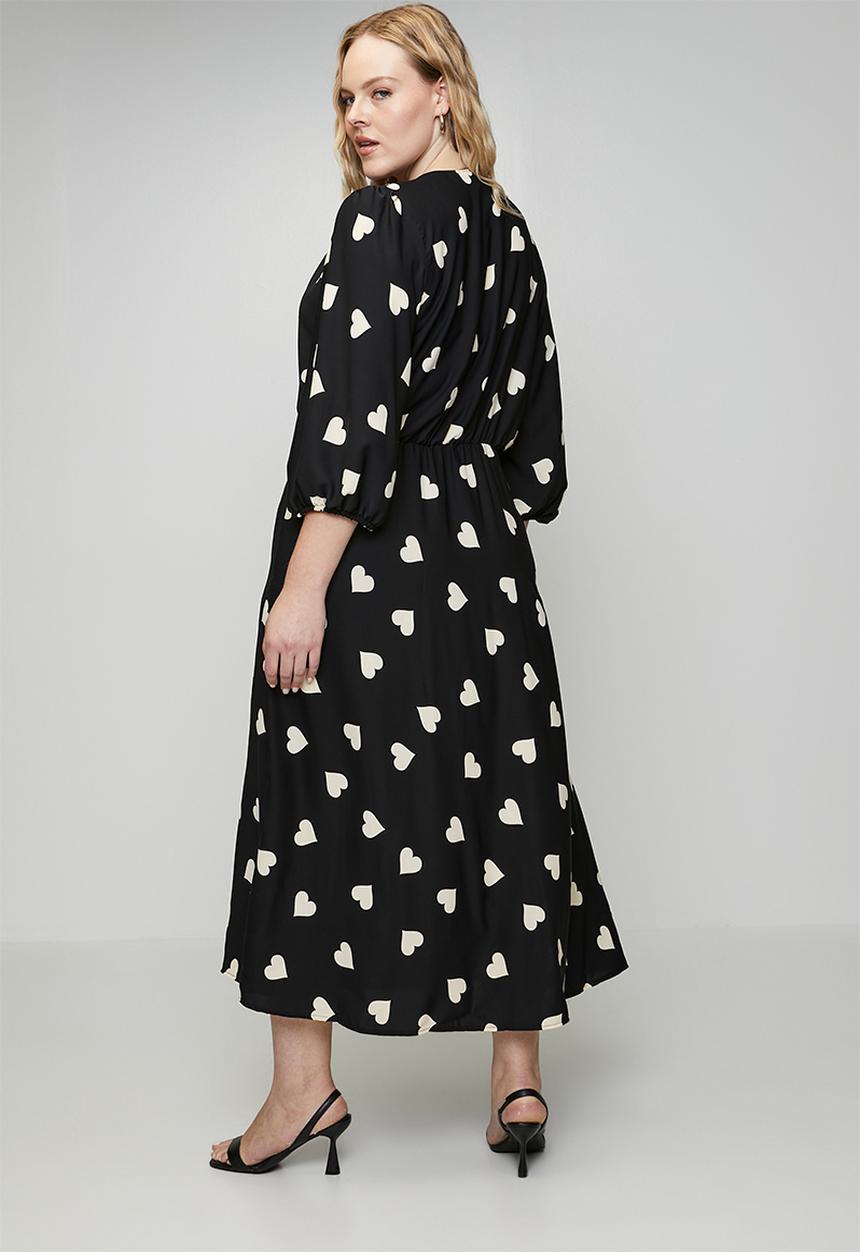 Me&B - Plus Heart Wrap Dress - Black/White