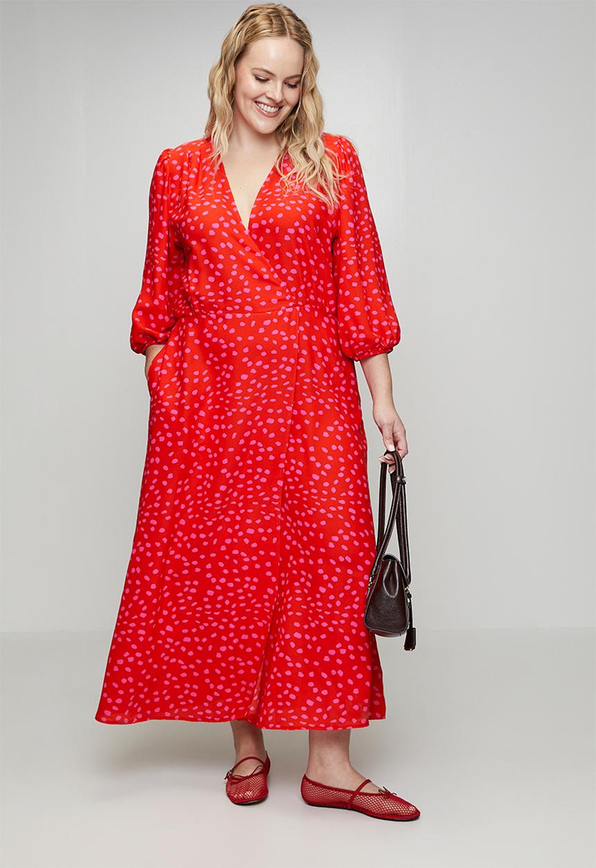 Me&B - Plus Confetti Wrap Dress - Red