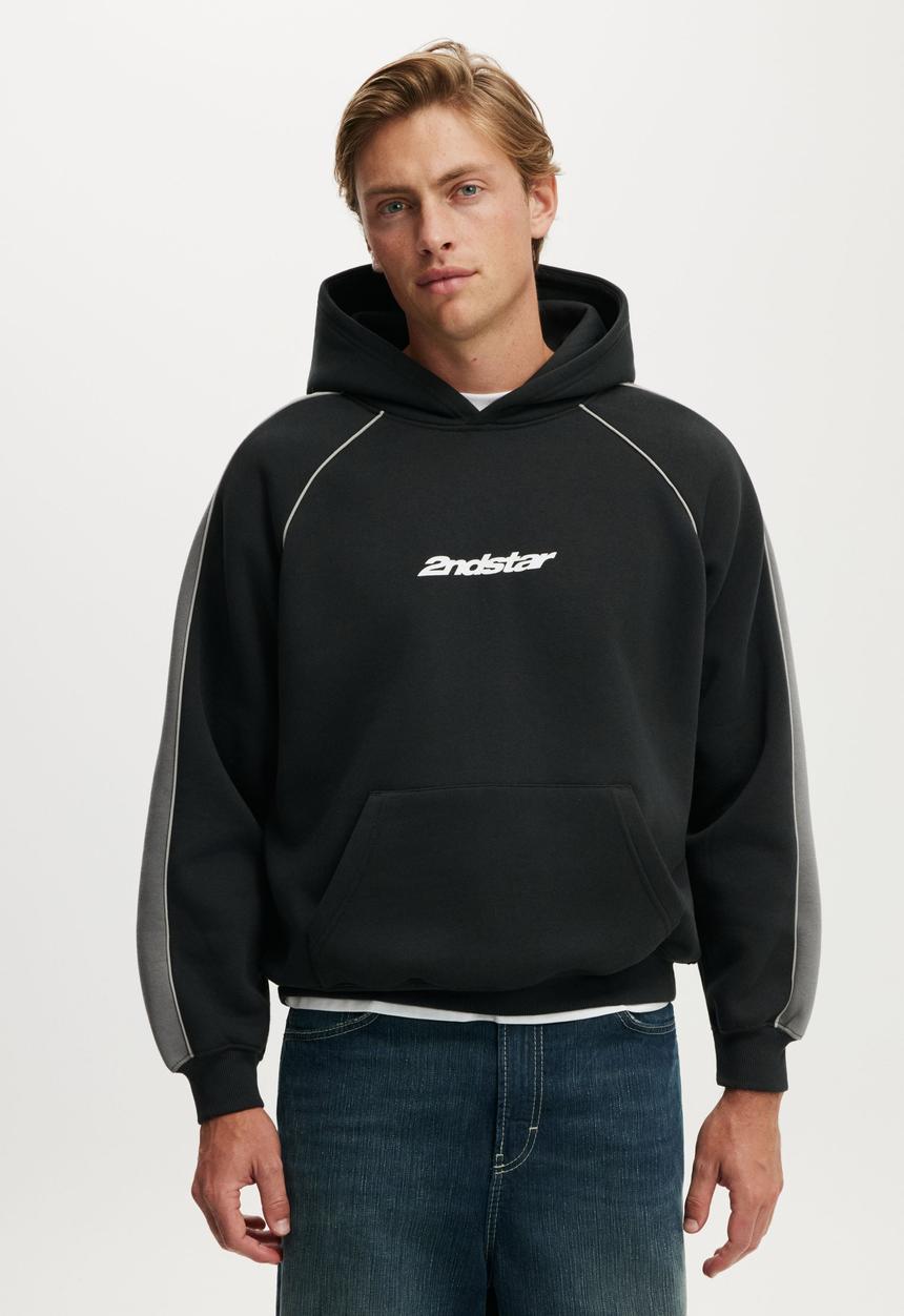 Cotton On - Box Fit Graphic Hoodie - Washed Black / Slate Stone