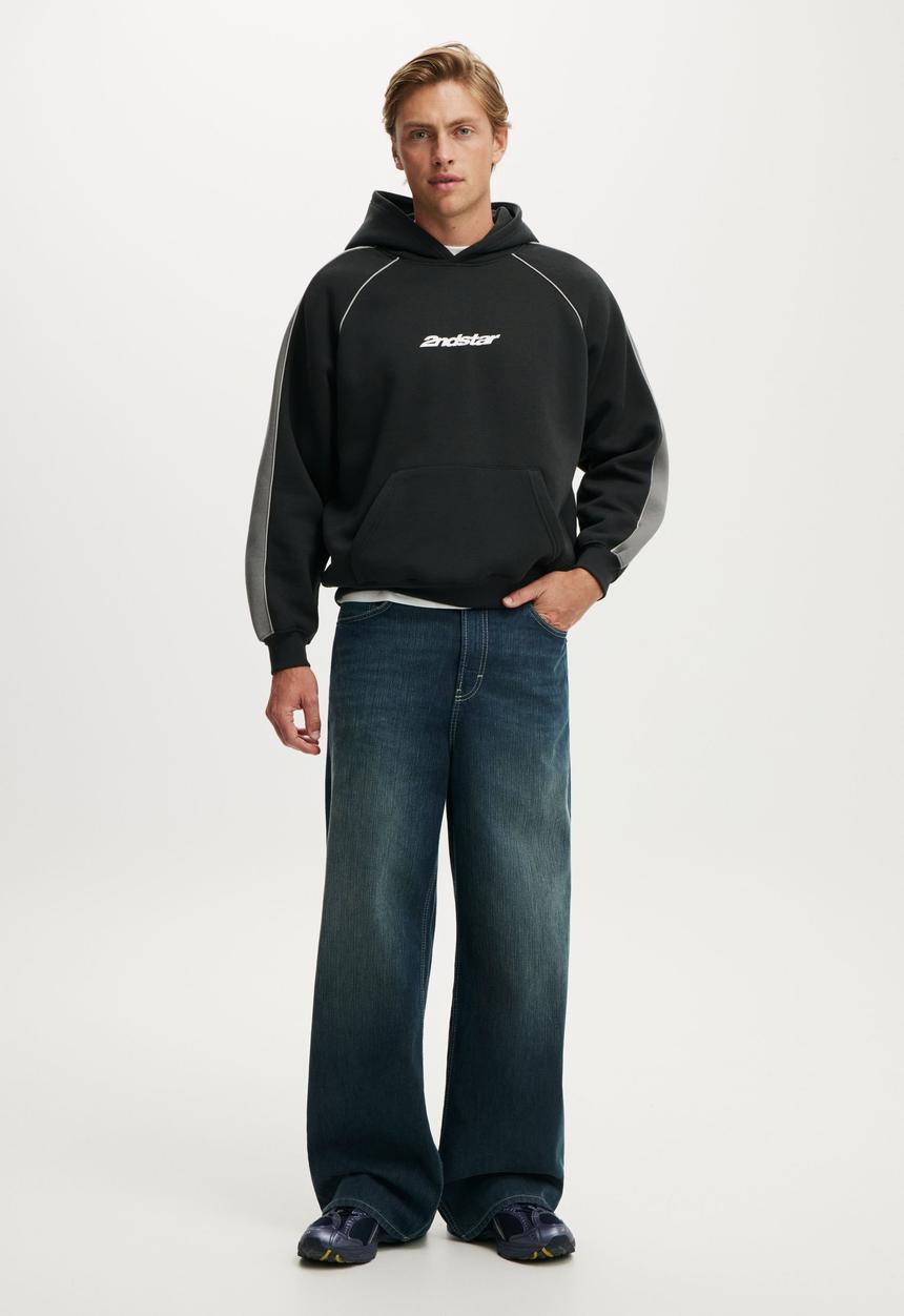 Cotton On - Box Fit Graphic Hoodie - Washed Black / Slate Stone