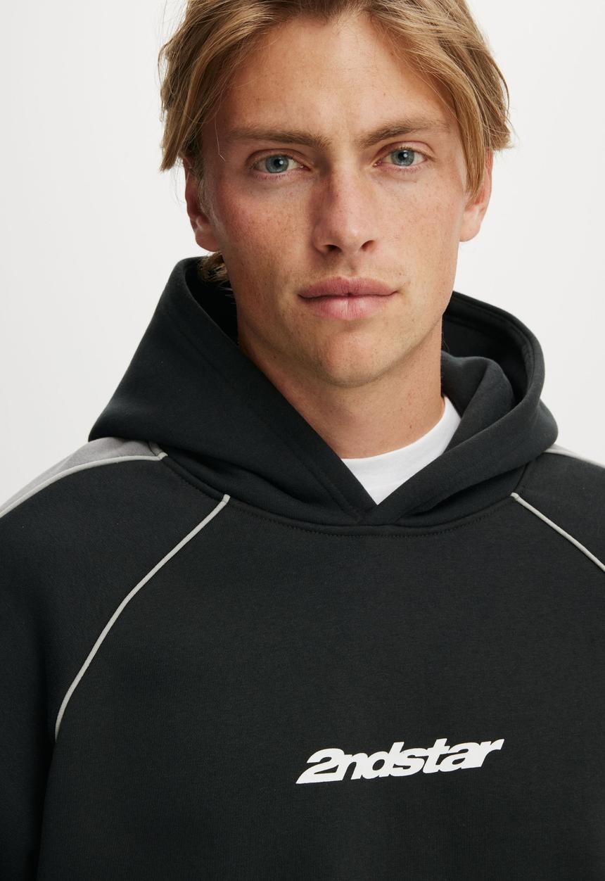 Cotton On - Box Fit Graphic Hoodie - Washed Black / Slate Stone