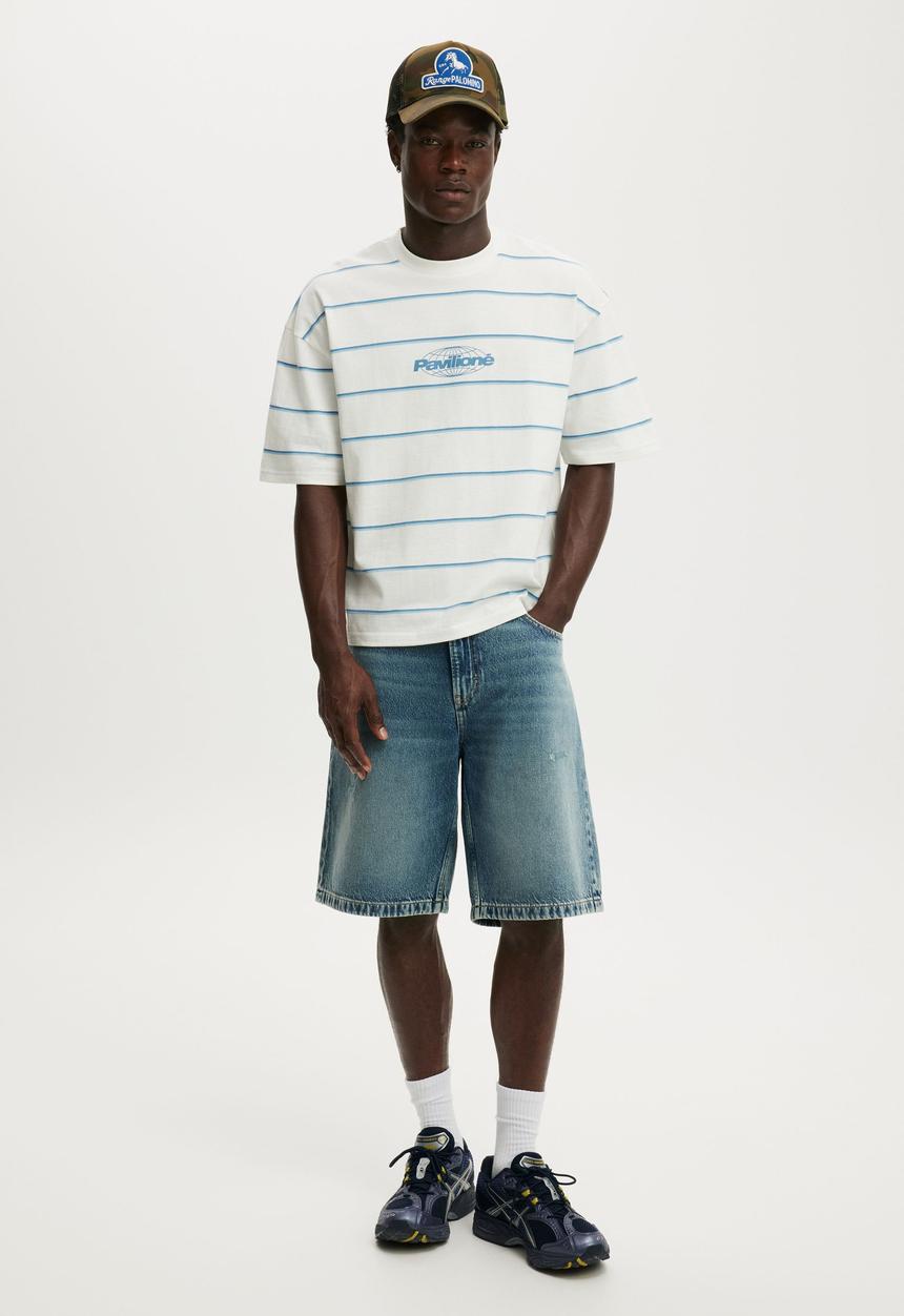Cotton On - Cropped Fit Graphic T-Shirt - Vintage White/Striped Pavilione