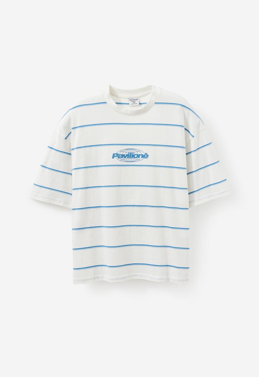 Cotton On - Cropped Fit Graphic T-Shirt - Vintage White/Striped Pavilione
