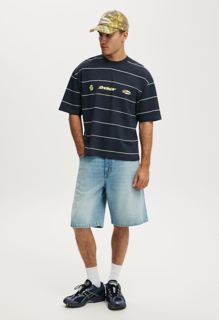 Cotton On - Cropped Fit Graphic T-Shirt - Midnight Blue/Open Stripe 2Ndstar
