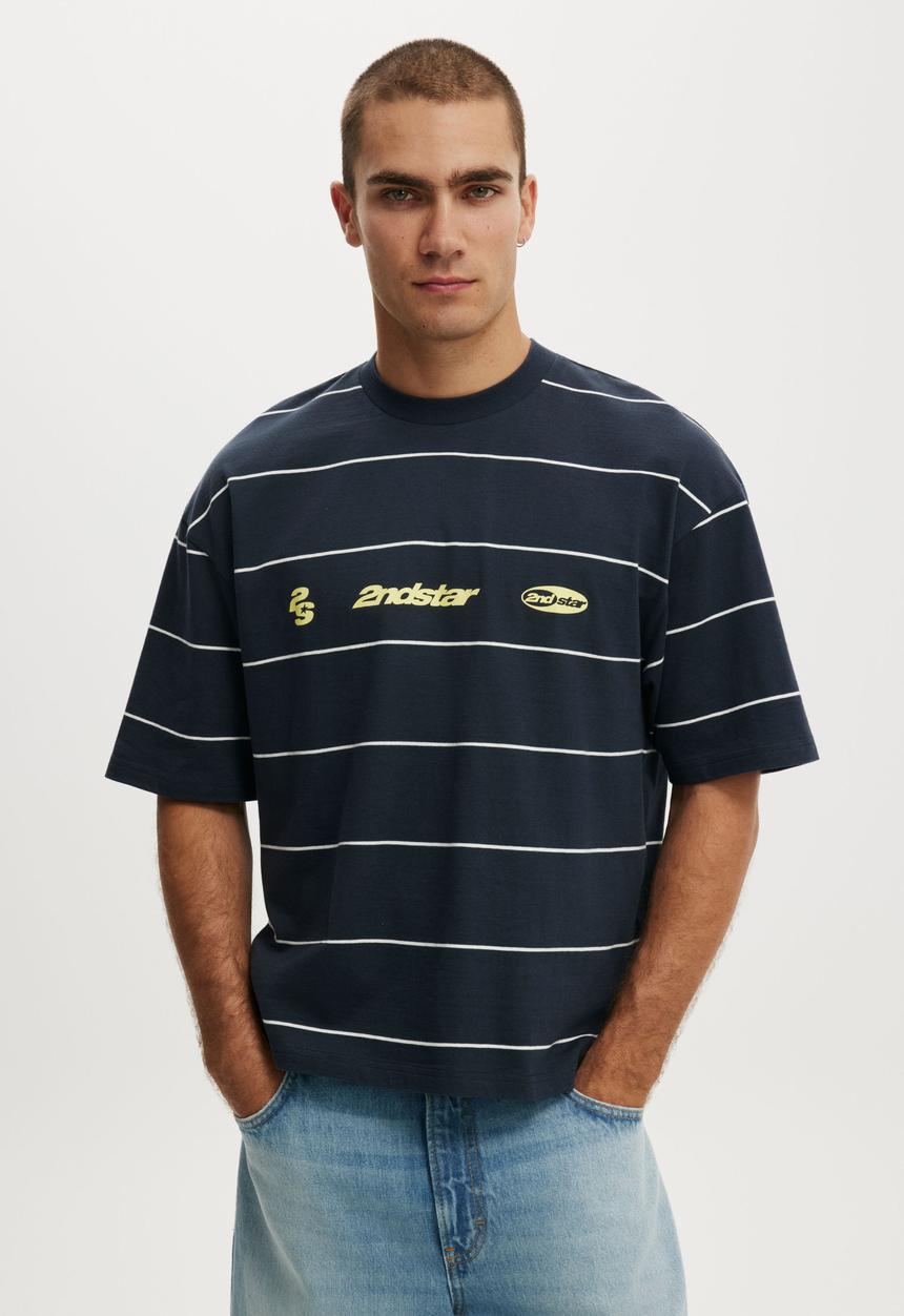 Cropped Fit Graphic T-Shirt - Midnight Blue/Open Stripe 2Ndstar