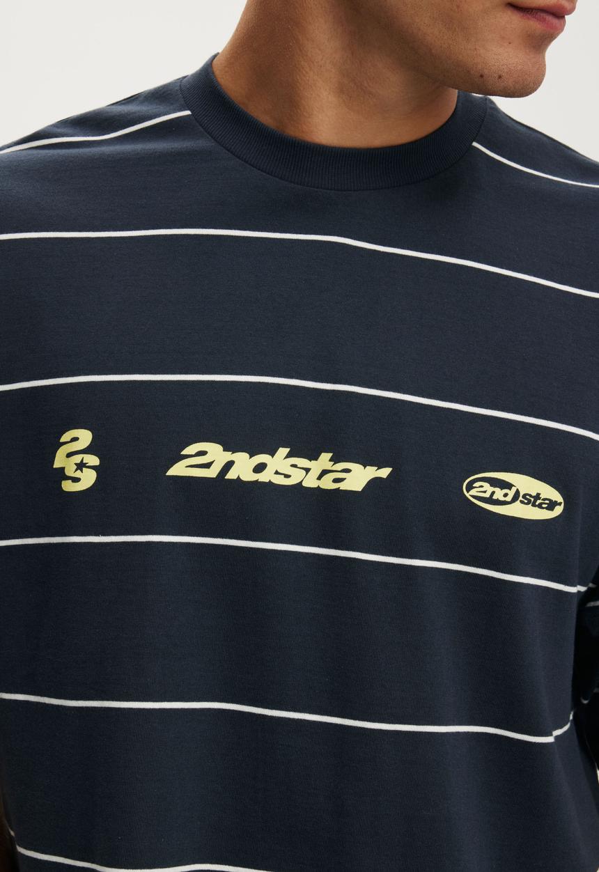 Cotton On - Cropped Fit Graphic T-Shirt - Midnight Blue/Open Stripe 2Ndstar