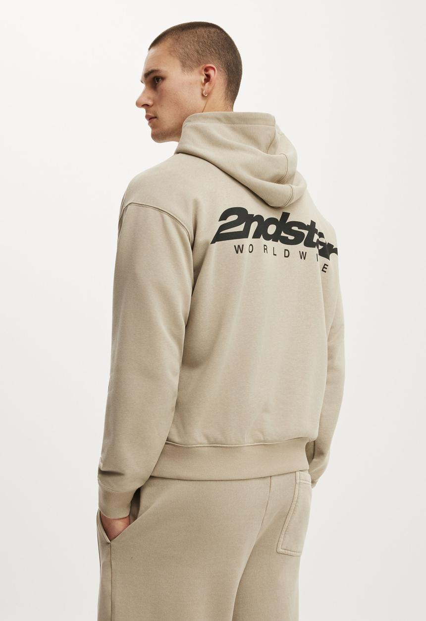Cotton On - Box Fit Graphic Hoodie - Frosted Honey / Pavilione