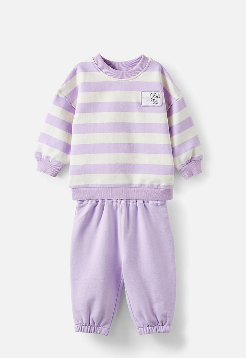 Cotton On - Bundle Riley Sweater & Trackpant - Vintage Lilac/Dark Vanilla Stripe Mama S Mini