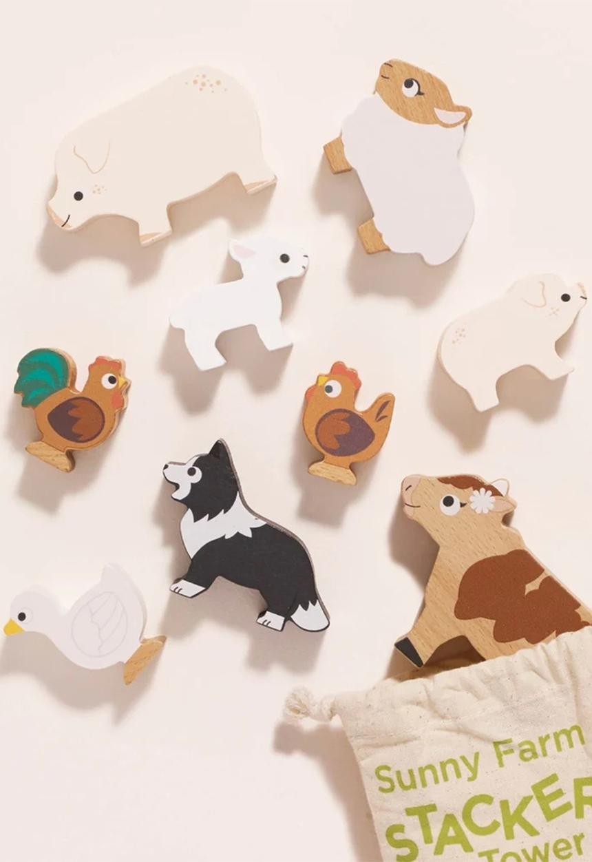 Le Toy Van - Wooden Farmyard Stacking Animals & Bag 10pcs - multi