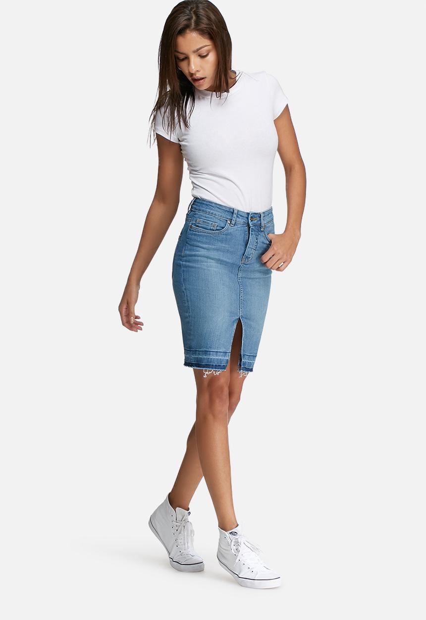 dailyfriday - Raw hem denim pencil skirt