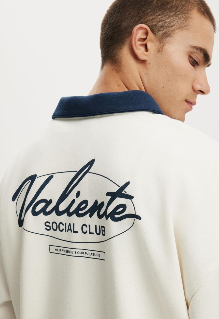 Cropped Fit Graphic Fleece Polo - Cream Puff / Washed Chocolate