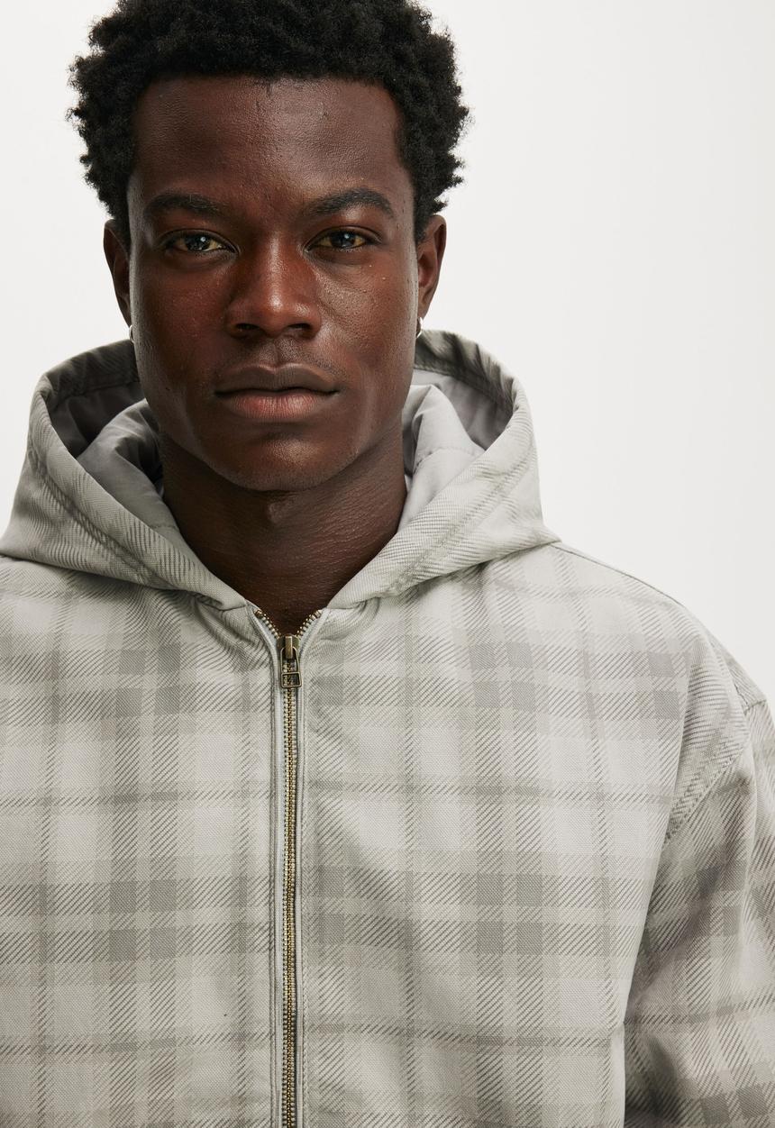 Cotton On - Cropped Hooded Bomber - Grey Check