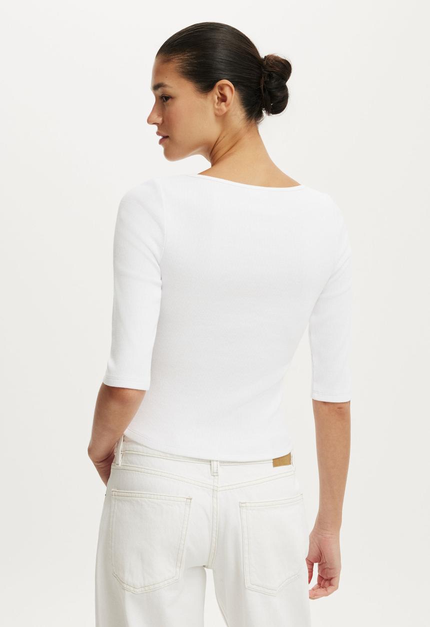Cotton On - Byron 3/4 sleeve - white