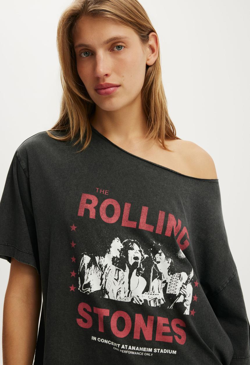 Cotton On - Lcn music off shoulder graphic tee - washed black