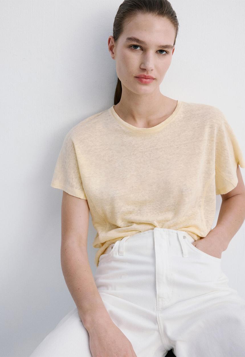 MANGO - T-shirt linu - light/pastel yellow