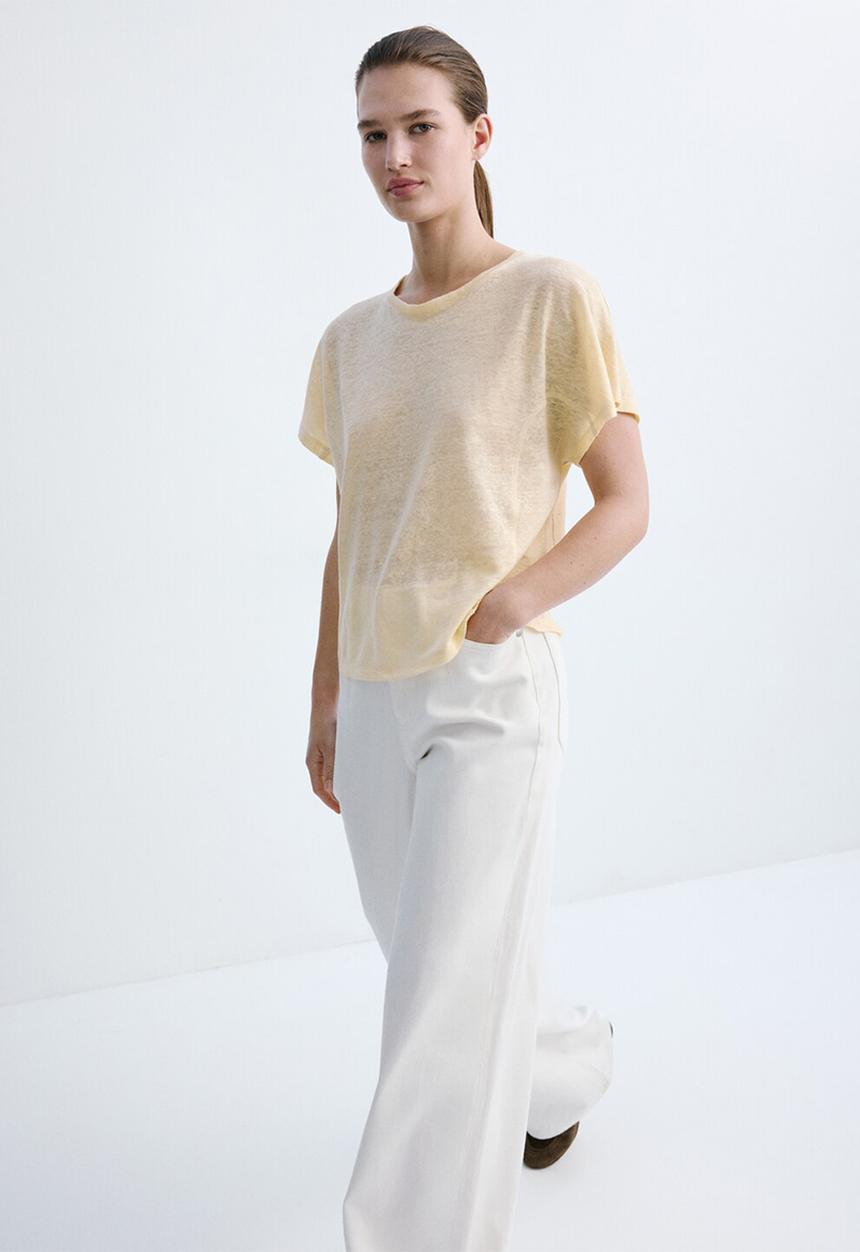 MANGO - T-shirt linu - light/pastel yellow