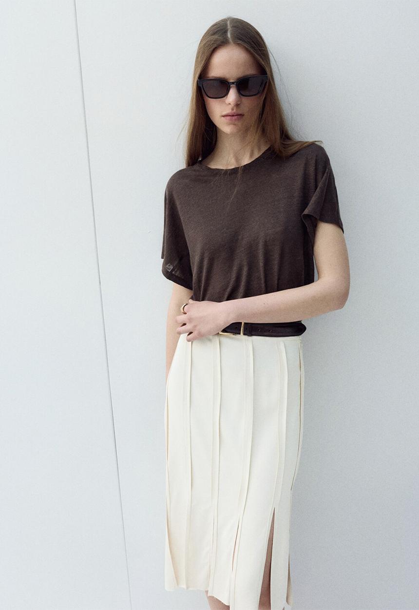 MANGO - T-shirt linu - brown