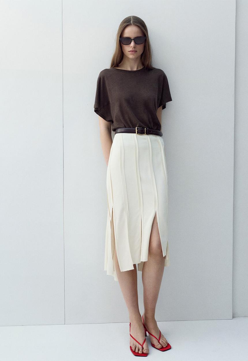 MANGO - T-shirt linu - brown