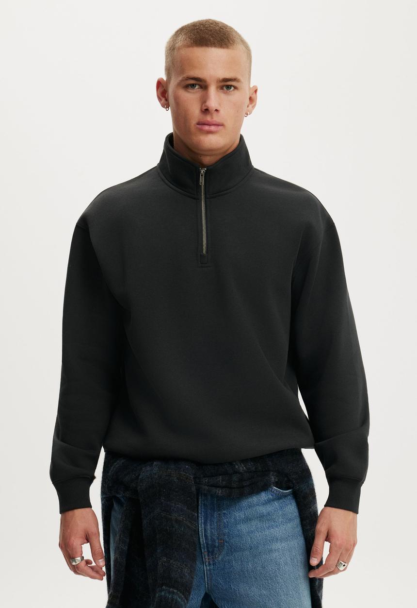 Cotton On - 1 4 Zip Fleece - Black