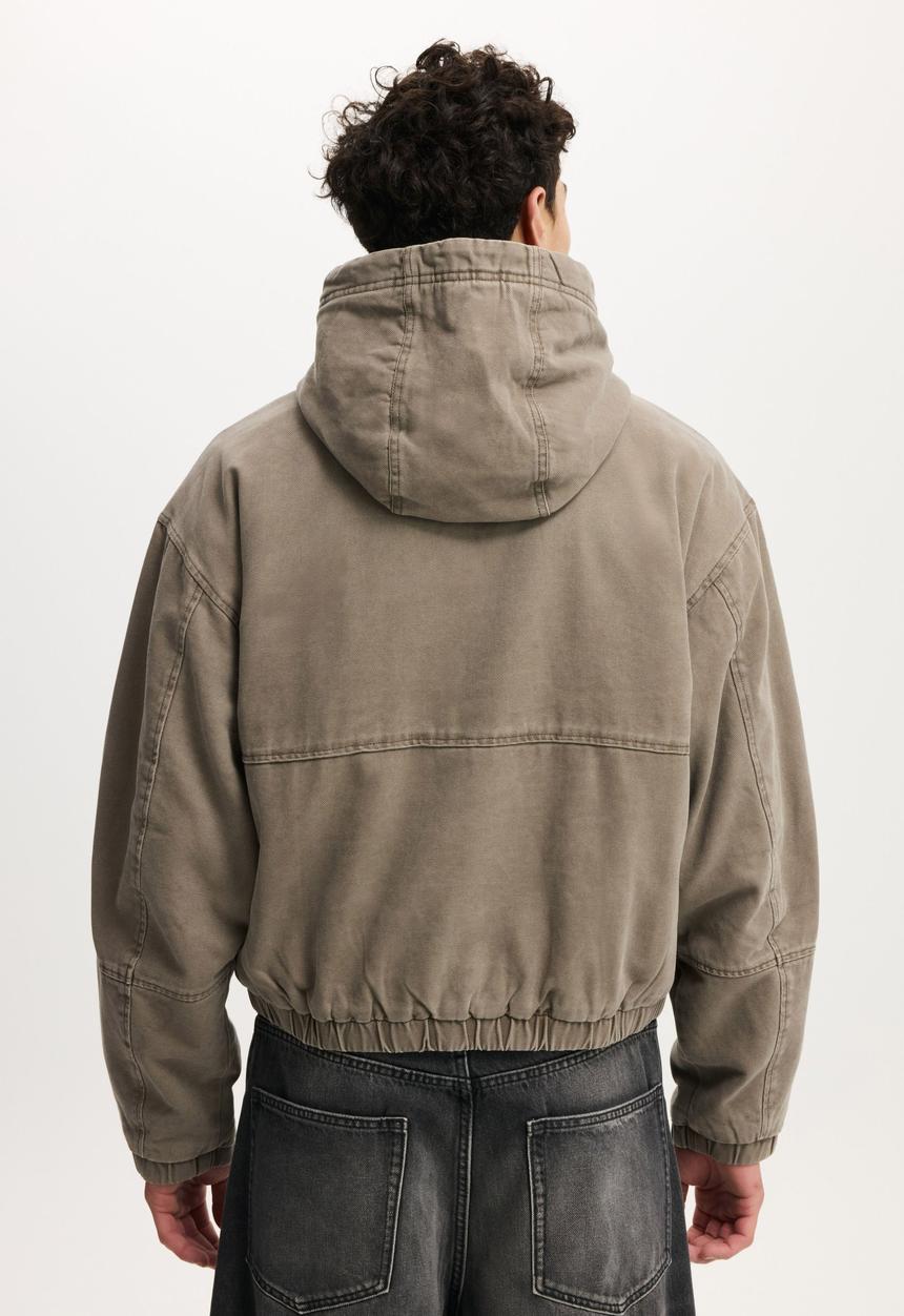 Cotton On - Cropped Hooded Bomber- Washed Chocolate