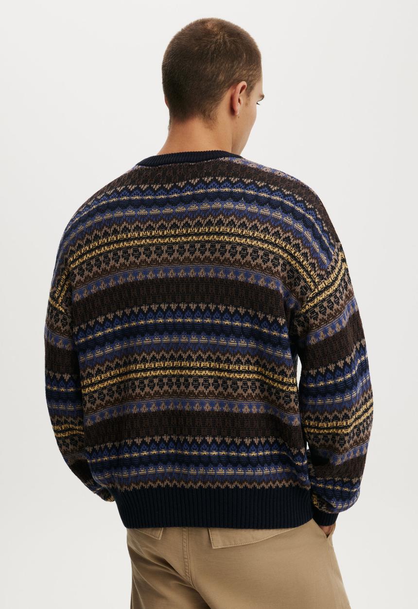 Cotton On - Box Fit Crew Knit - Navy Pattern