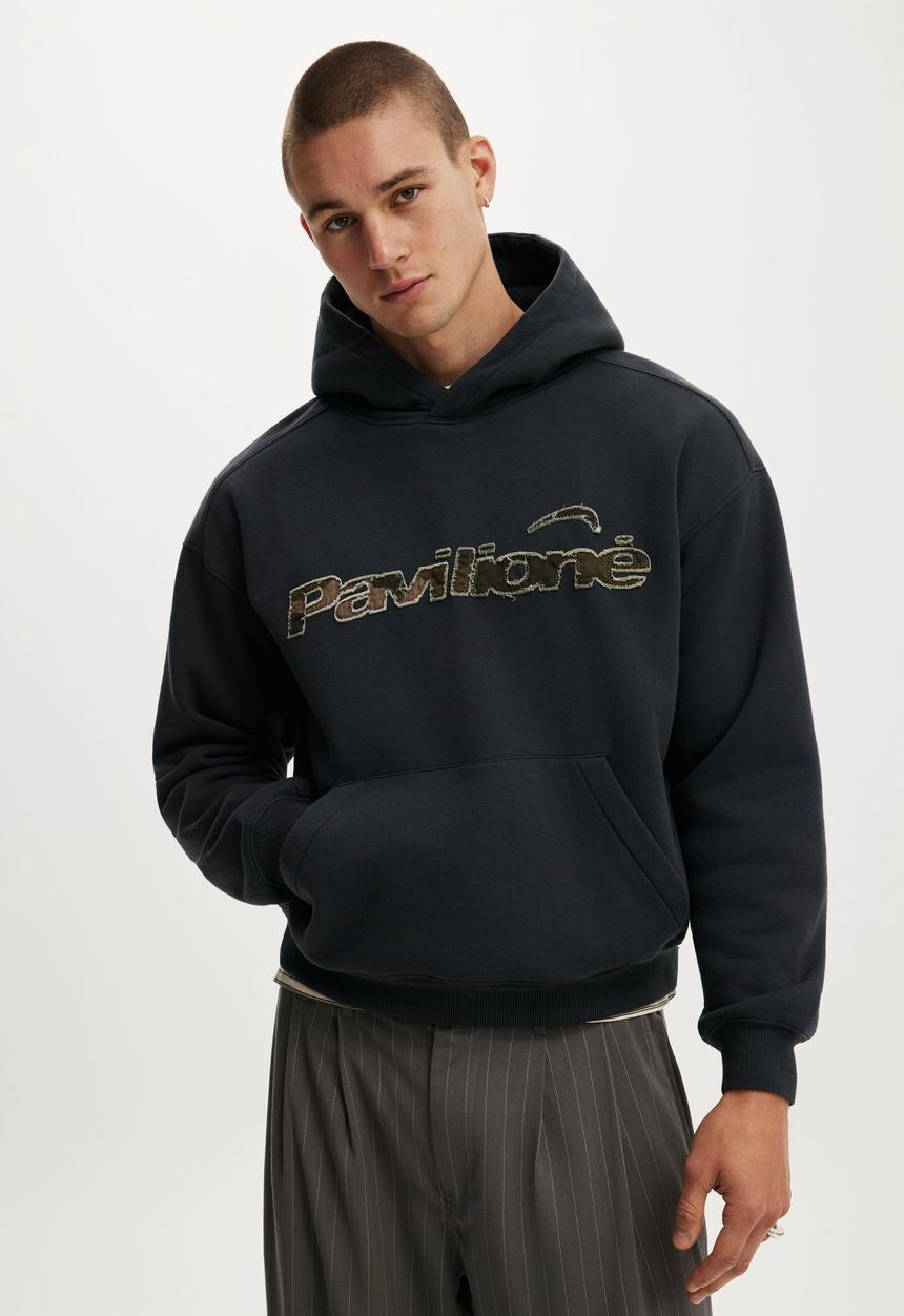 Cotton On - Box Fit Graphic Hoodie - Washed Black/Pavilione