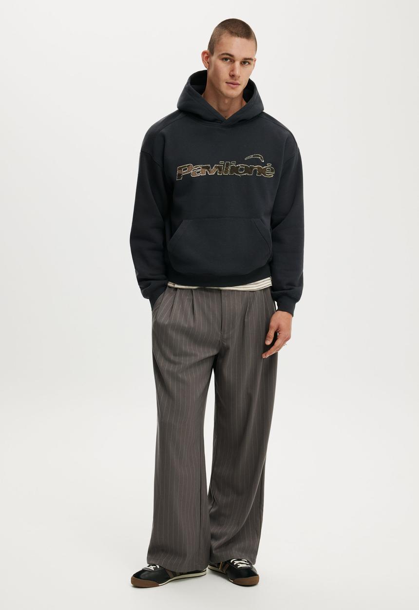 Cotton On - Box Fit Graphic Hoodie - Washed Black/Pavilione