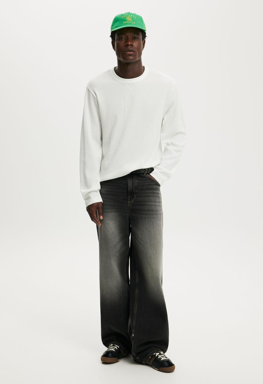 Cotton On - Cropped Fit Textured Long Sleeve - Vintage White Waffle