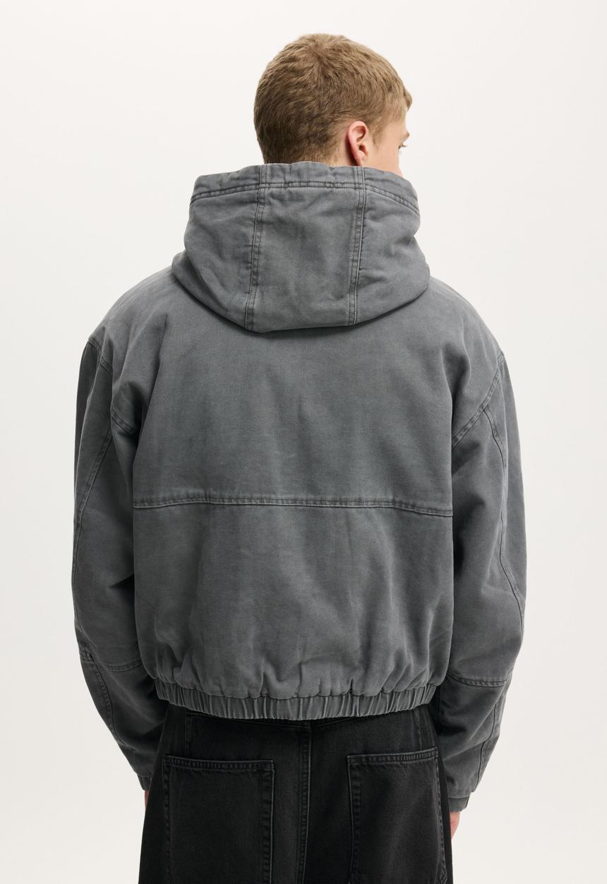 Cotton On - Cropped Hooded Bomber - Washed Black