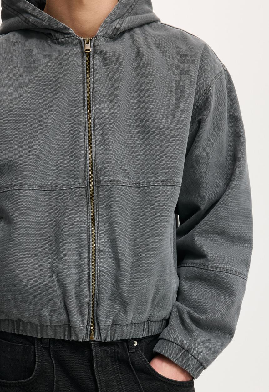 Cotton On - Cropped Hooded Bomber - Washed Black
