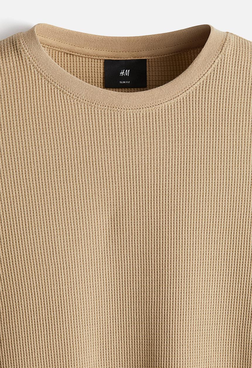 H&M - Slim fit waffled jersey top - beige
