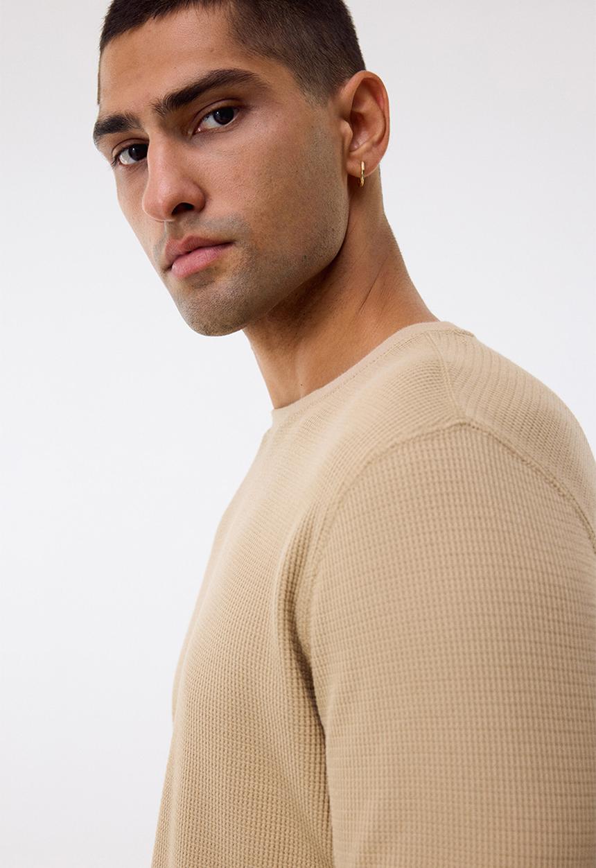 H&M - Slim fit waffled jersey top - beige
