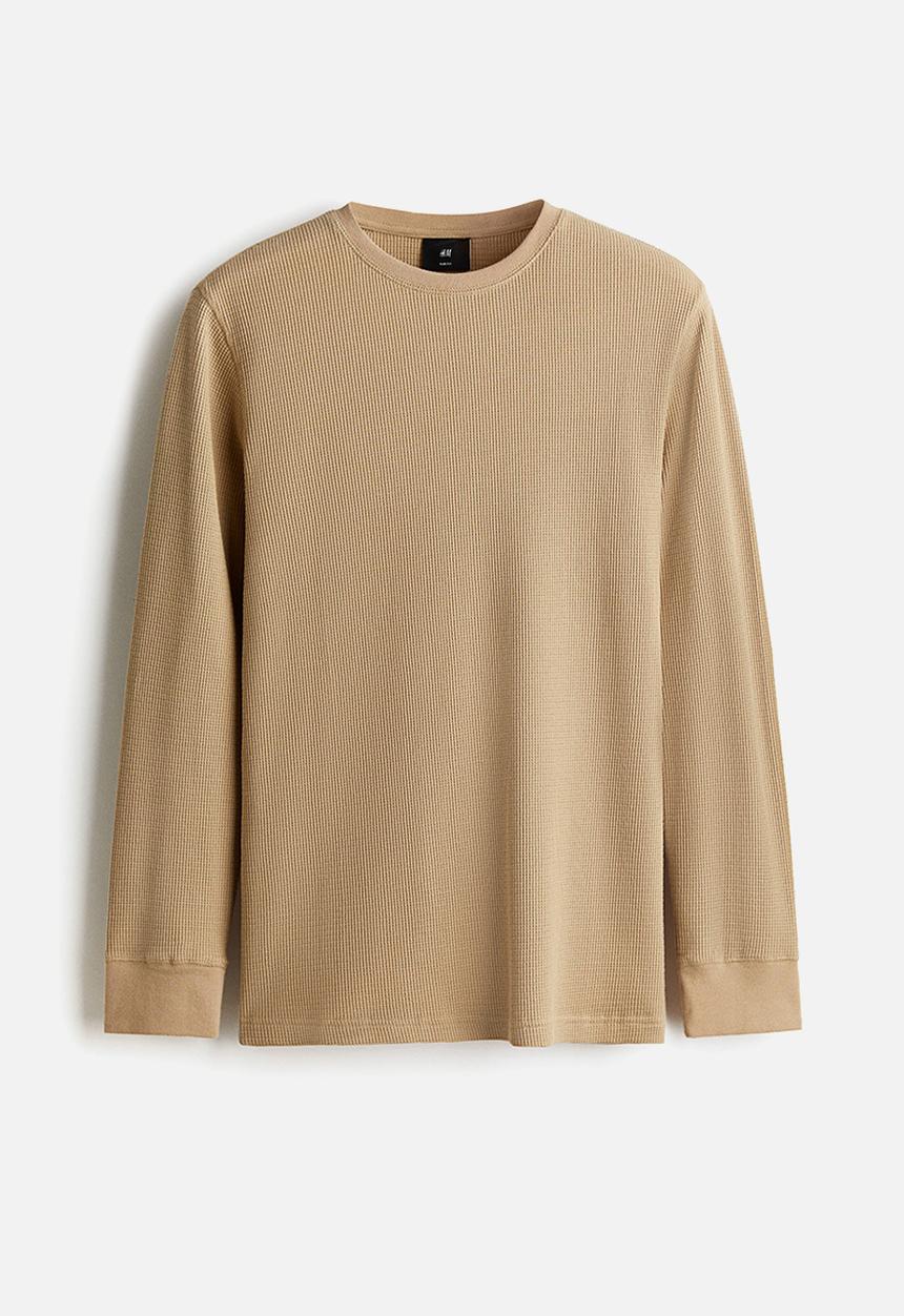 H&M - Slim fit waffled jersey top - beige