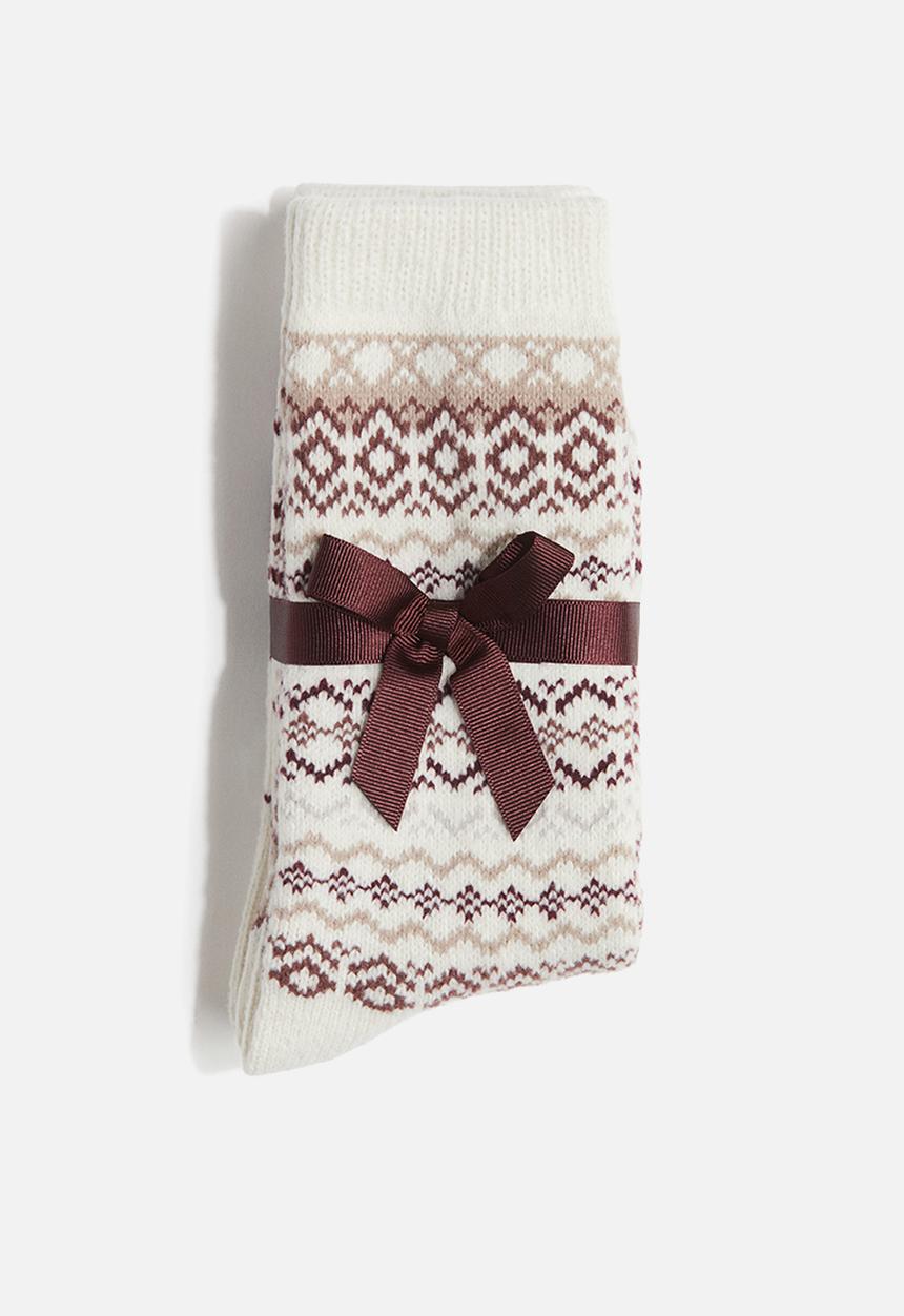 H&M - 2-pack socks - cream/brown patterned