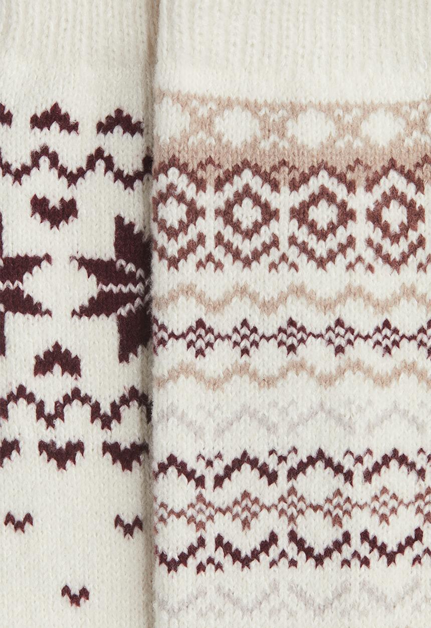 H&M - 2-pack socks - cream/brown patterned