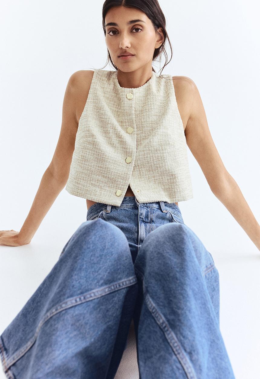 Textured jersey waistcoat - light beige marl - 1288750003