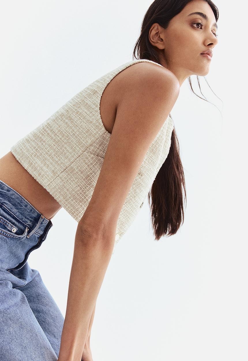 H&M - Textured jersey waistcoat - light beige marl