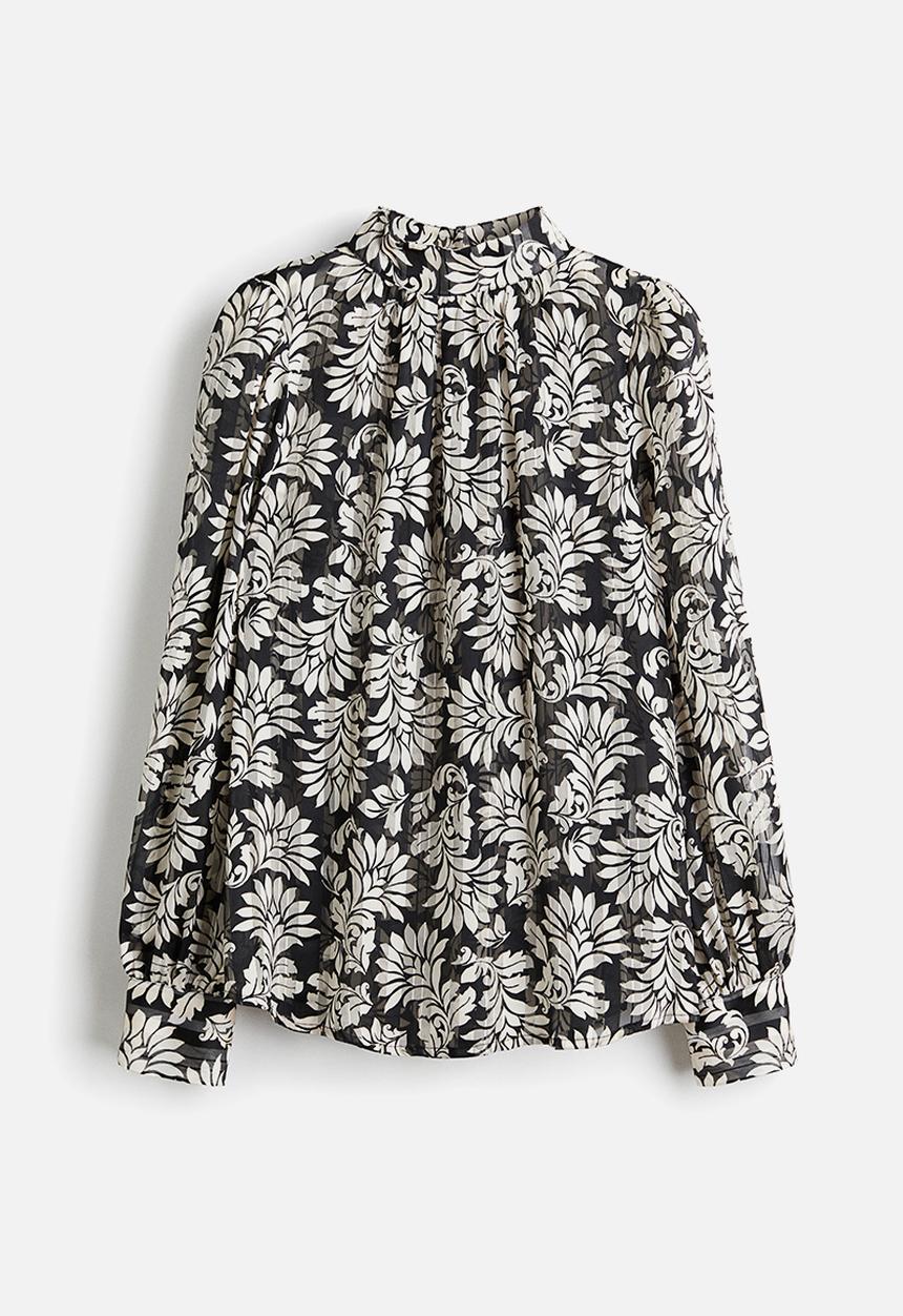 H&M - Stand-collar blouse - black/patterned
