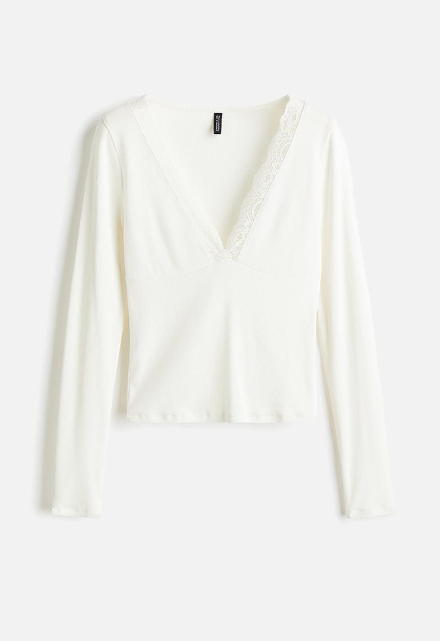 H&M - Lace-trimmed top - white
