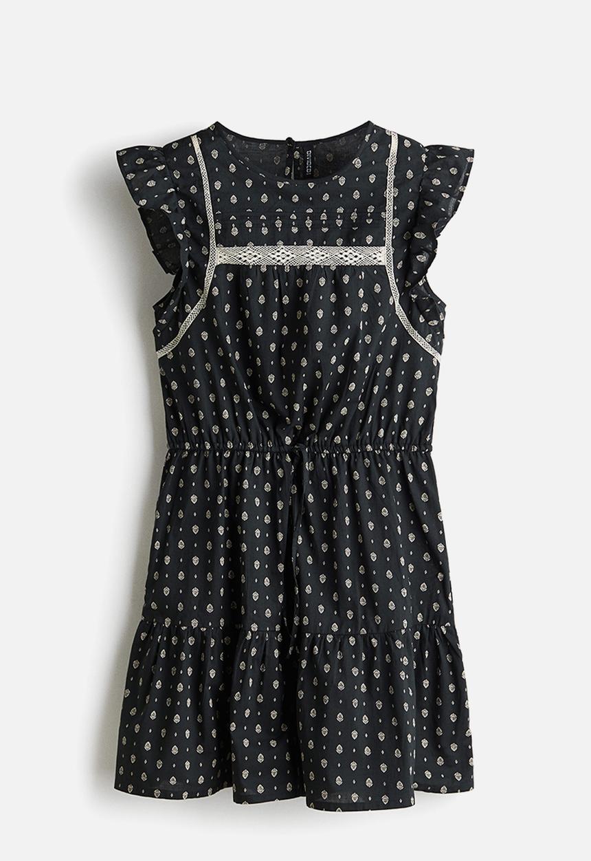 H&M - Lace-inset cotton dress - dark grey/patterned