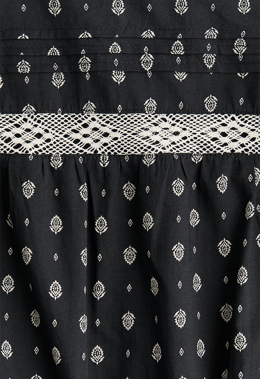H&M - Lace-inset cotton dress - dark grey/patterned