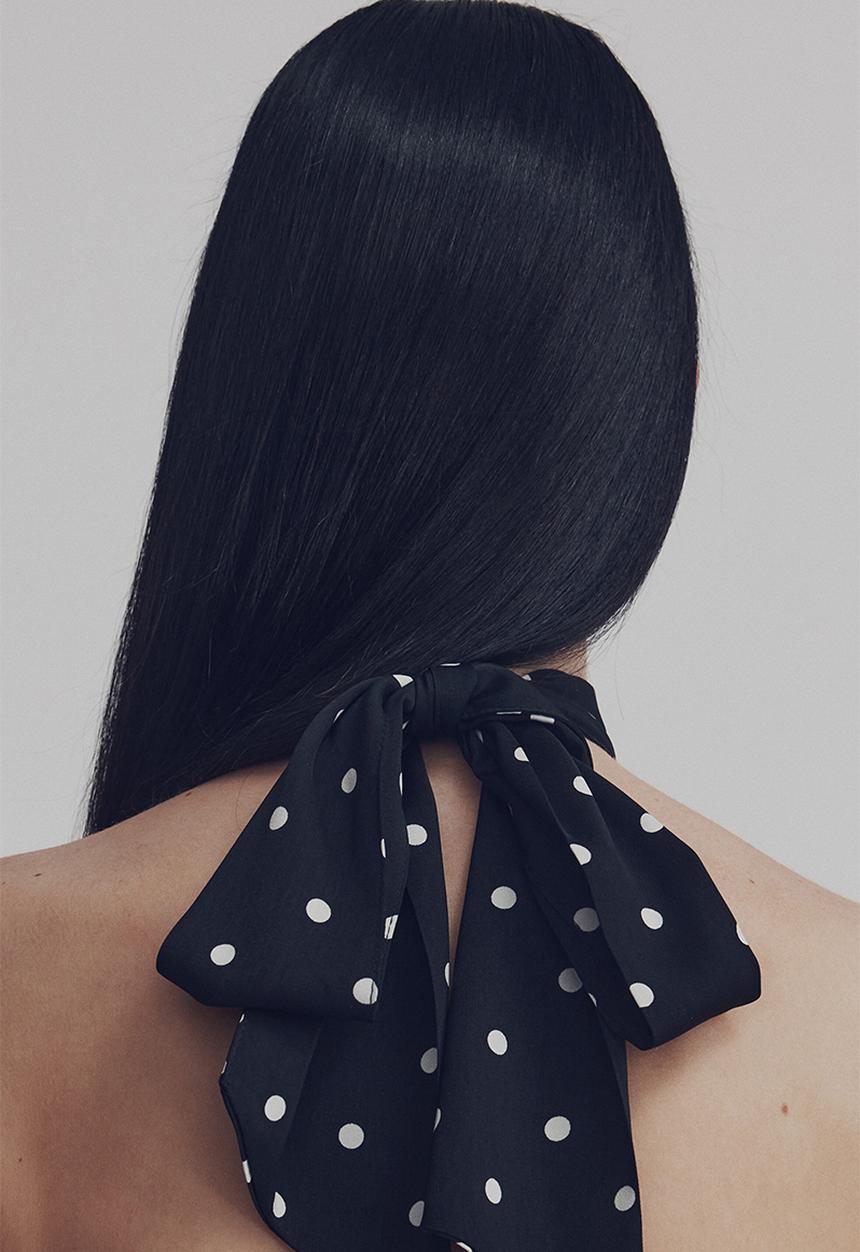 H&M - Satin halterneck top - black/spotted
