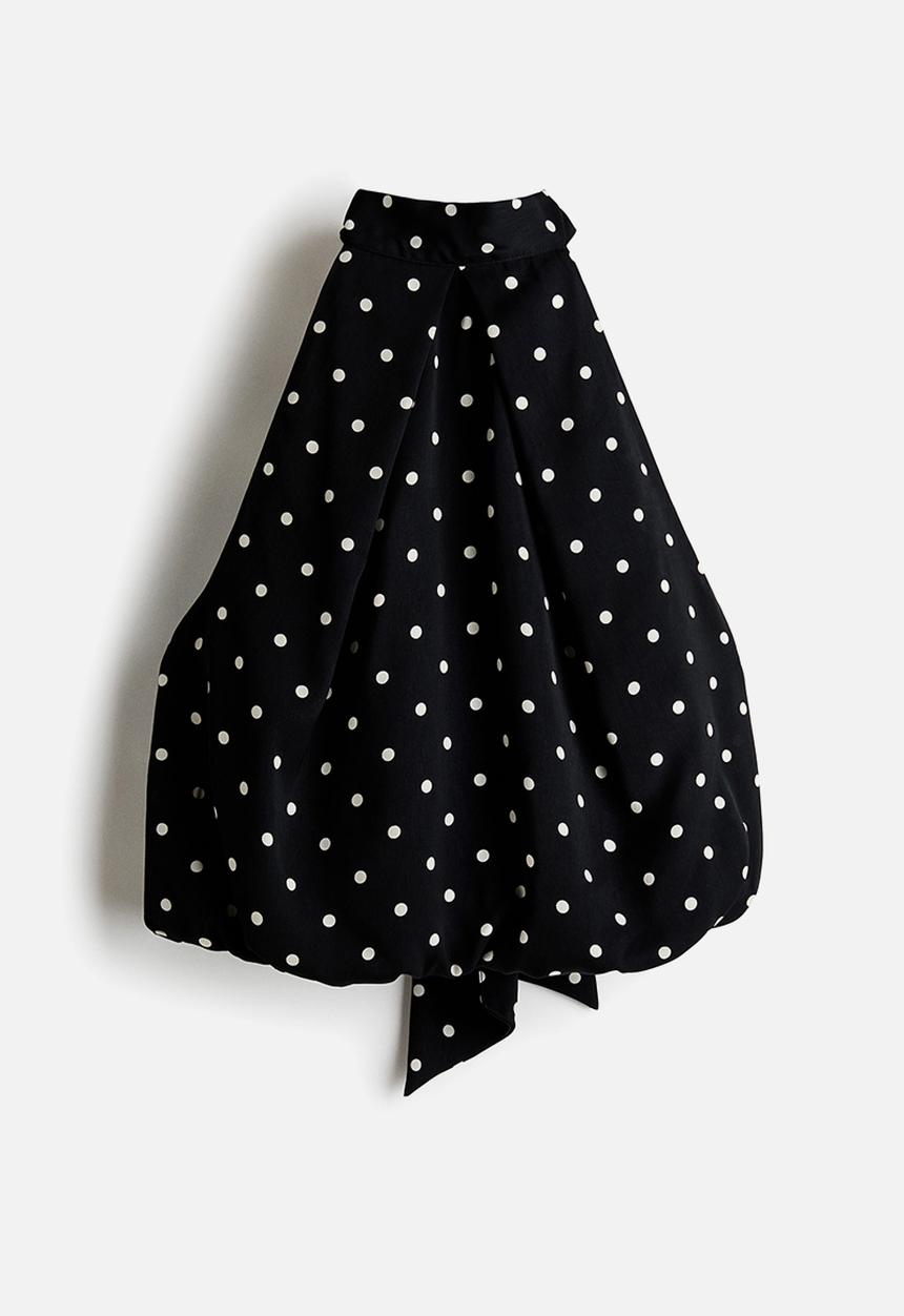 H&M - Satin halterneck top - black/spotted