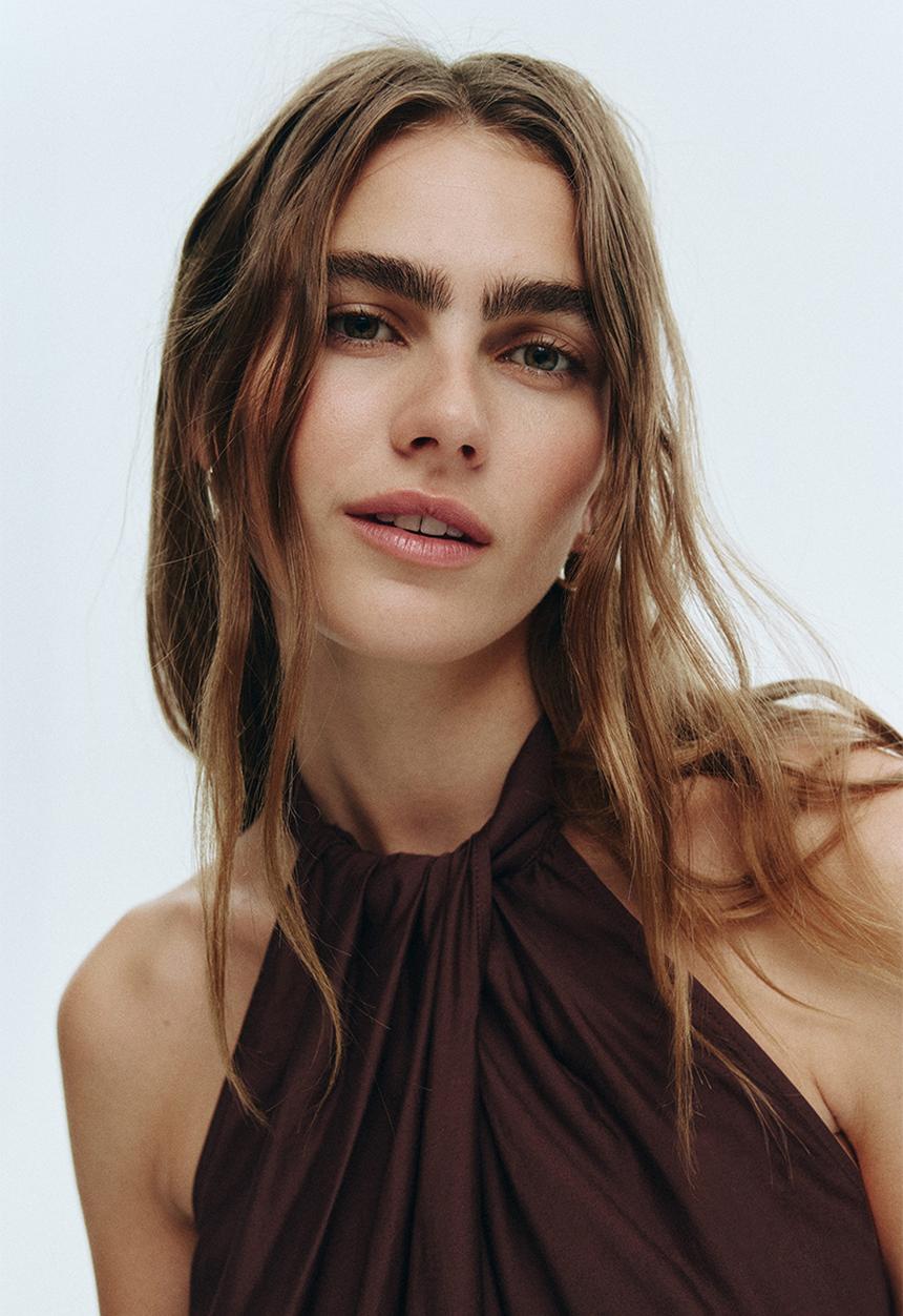H&M - Tie-neck dress - brown