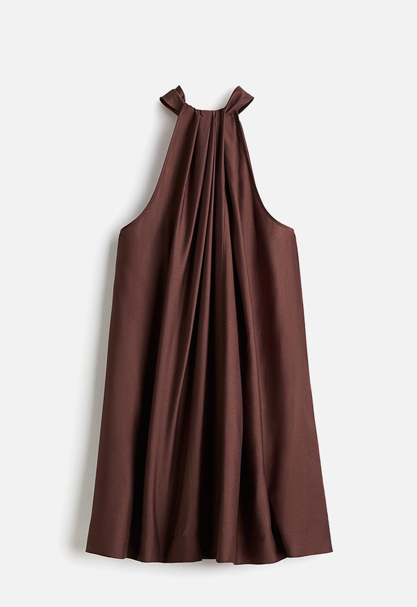 H&M - Tie-neck dress - brown