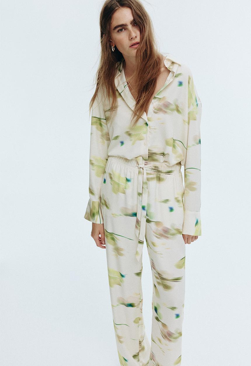 H&M - Wide trousers - cream/patterned