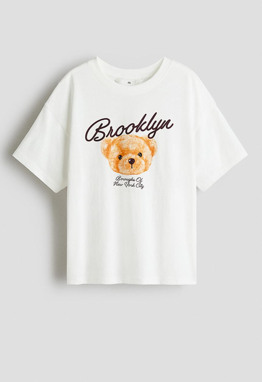 H&M - Print-motif cotton T-shirt - white/teddy bear